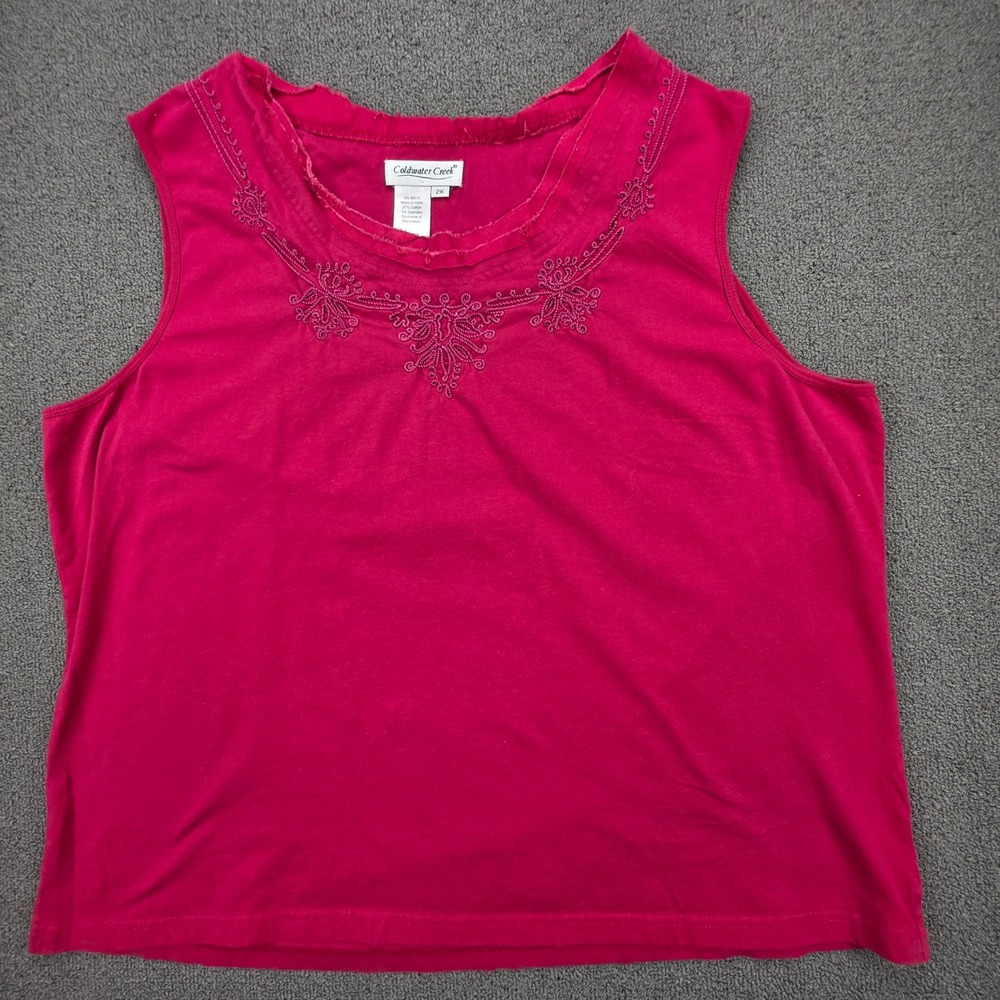 Coldwater Creek Magenta Red Embroidered Sleeveless Tank Top‎ Plus Size 2X
